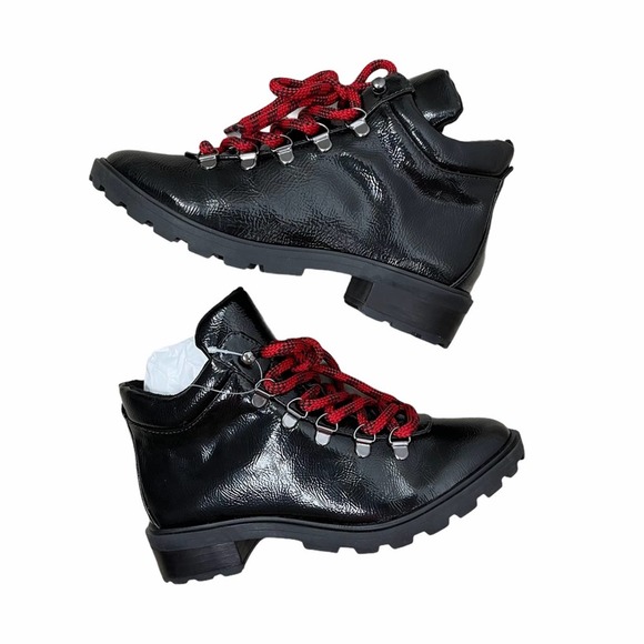 Schutz Niceia Patent Leather Hiking Boot Black 5.5 - Picture 1 of 7